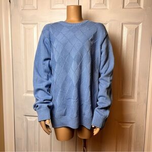 IZOD Light Blue Cotton Oversized Diamond Knit Crewneck Grandpa Sweater - Size L